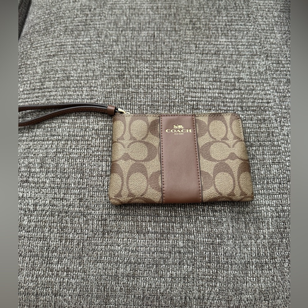 Coach Signature Brown and Tan Wristlet